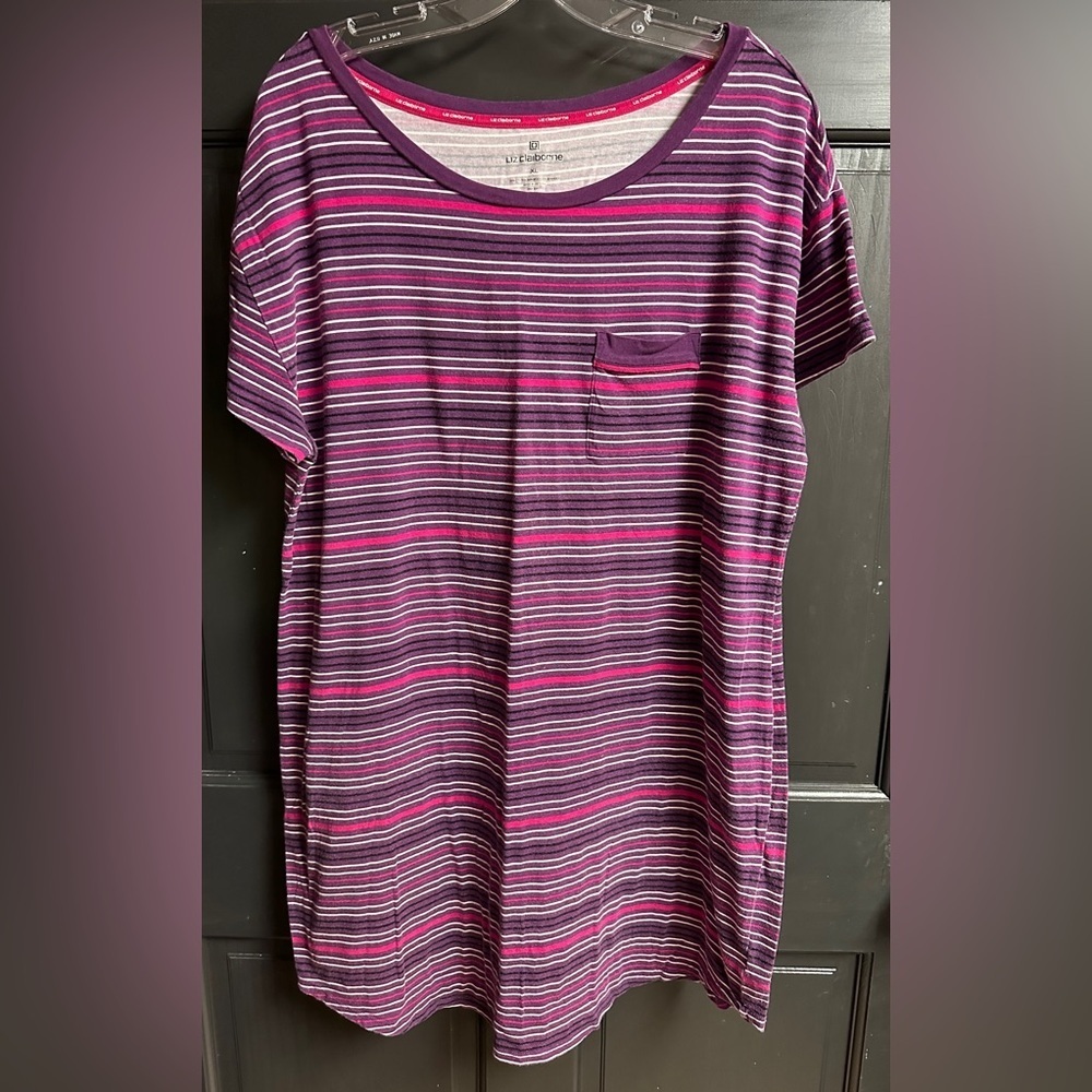 Liz Claiborne T-shirt Like Nightgown Purple With Horizontal Lines Women’s Sz XL